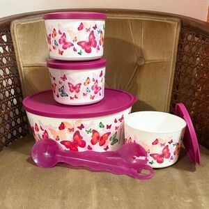 Tupperware Brand New Butterfly Stackable Container Set with Serving Spoons